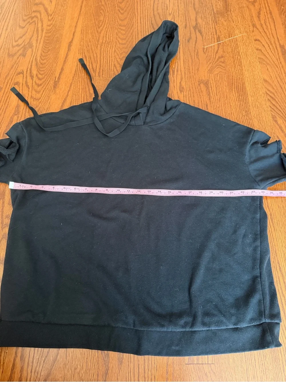 Alo Yoga Black Hooded Sweatshirt with Cut Sleeves Detail Size M